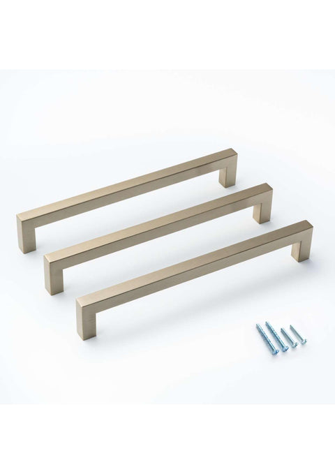 Gold Champagne Square Bar Pull Cabinet Handle - Sizes 4" to 24" (1/2" Thickness) Celeste Designs