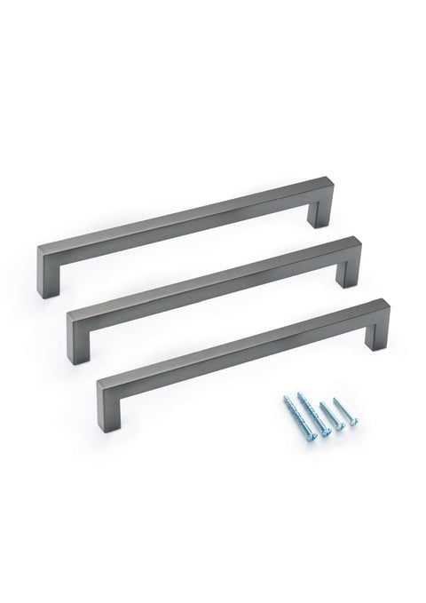 Pewter Square Bar Pull Cabinet Handle Sizes 4" to 24"  (1/2" Thickness)
