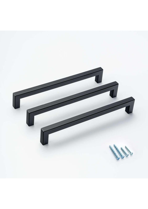 Black Square Bar Pull Cabinet Handle - Sizes 4" to 24" - (1/2" Thickness)