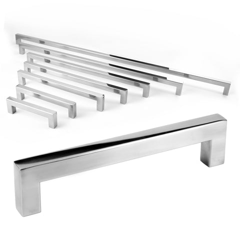 Celeste Square Bar Pull Cabinet Handle Polished Chrome Stainless Steel 12mm, 24"