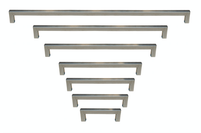 Outdoor Use Powder Coated Brushed Nickel Square Bar Pull Cabinet Handle - Sizes 4" to 24" - (1/2" Thickness)