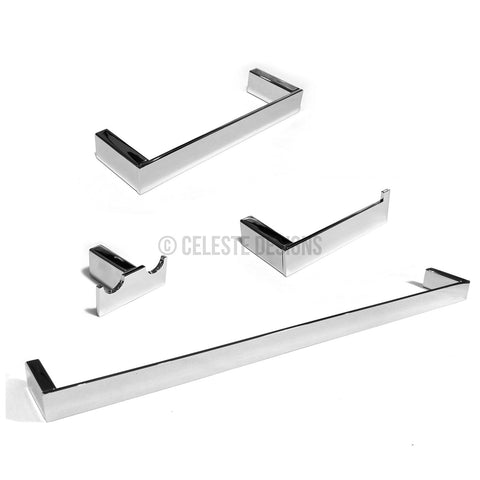 Platinum 4-Pc Set Wall-Mounted Bathroom Accessories Polished Chrome Celeste Designs